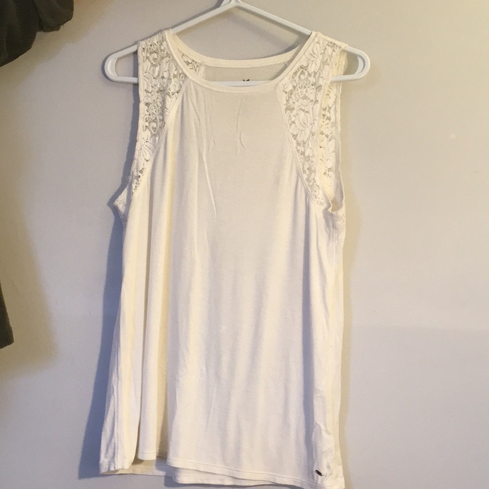 White Tank with lace shoulder.